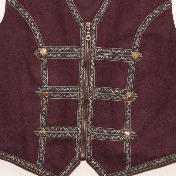 Vintage Paul Harris Design Vest Wool Blend Size Medium Full Zip Boho Burgundy - Picture 3 of 5